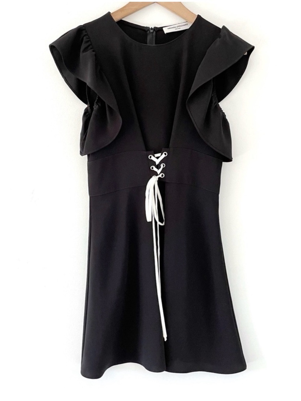Amanda Uprichard Ruffle Shoulder Mini Black Dress